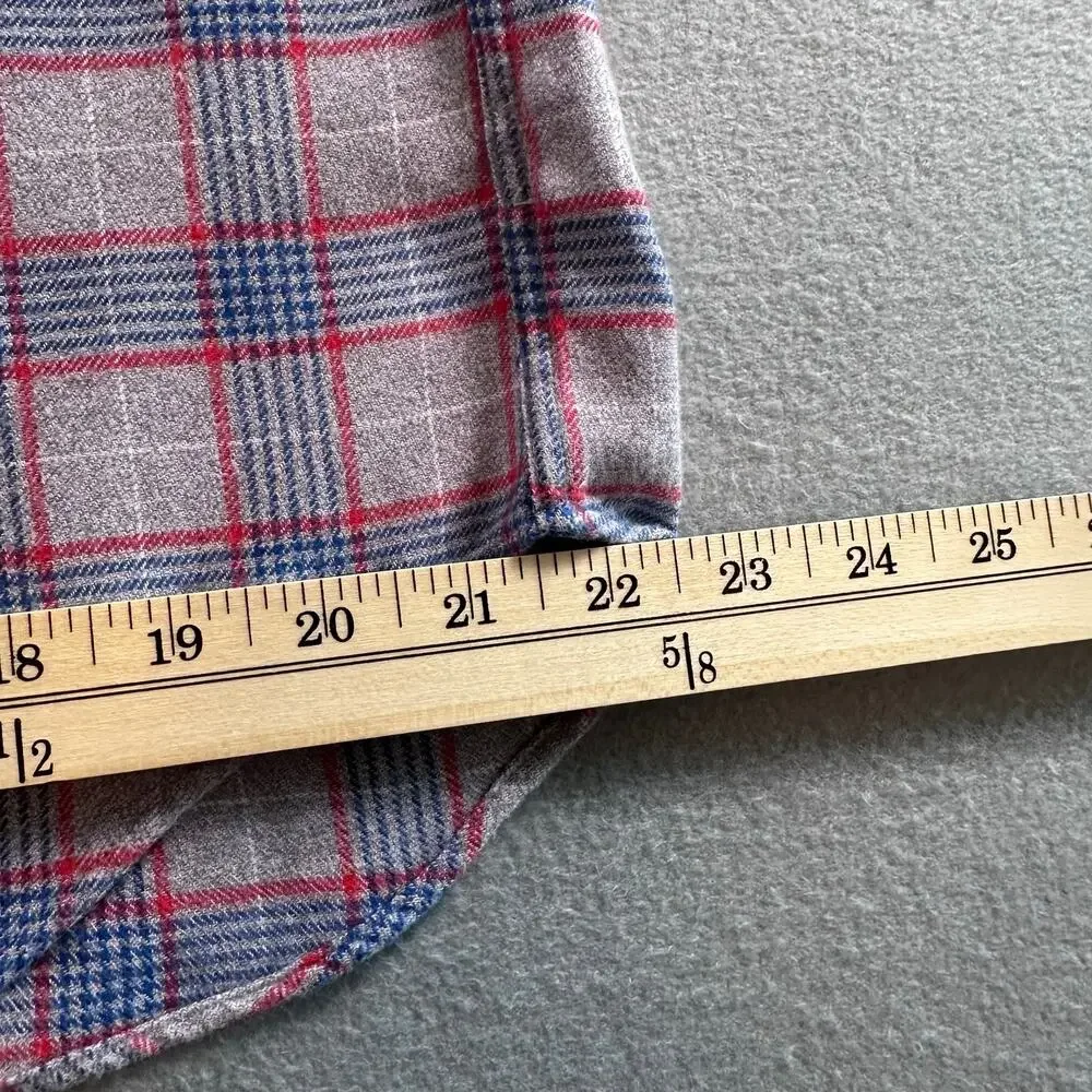 J Crew Men's Large Red Blue & Gray Flannel Button Down 100% Cotton